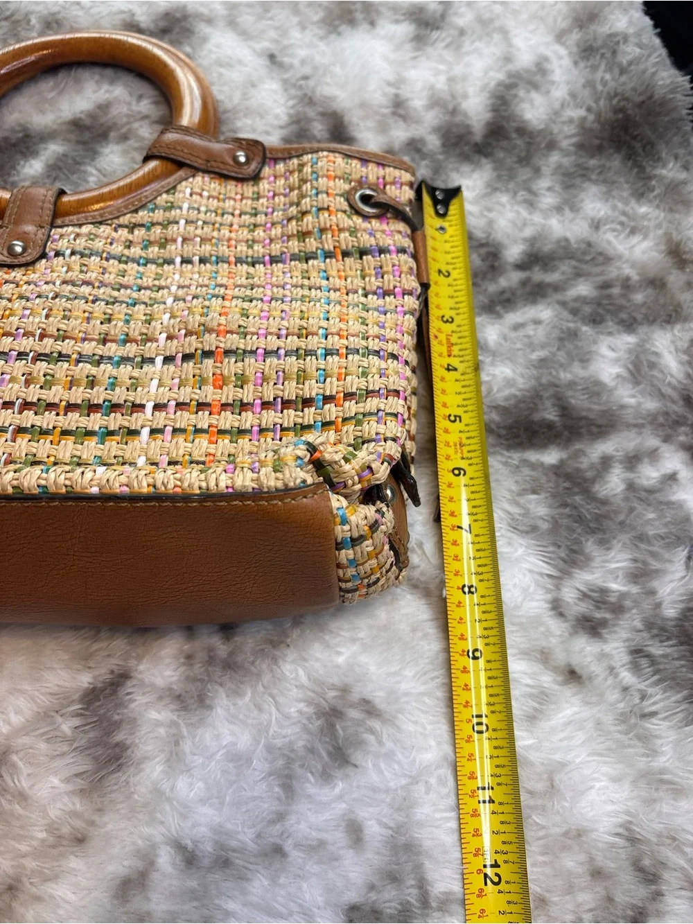 Fossil Multicolor Woven Tote with Wood Ring Handles